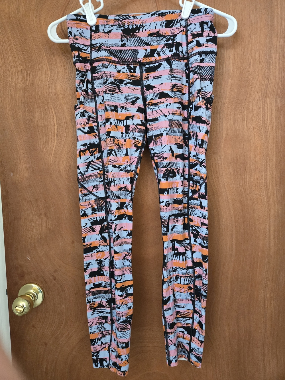 Lululemon 25" Leggings Size 6 Pink Orange Black Print 5 Pocket Drawcord